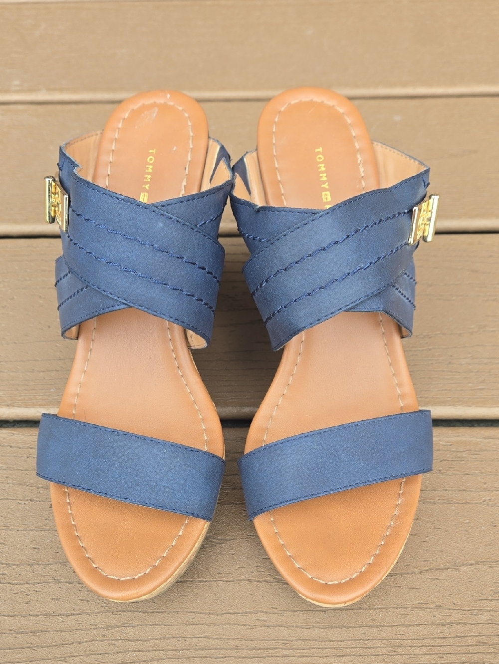 Tommy Hilfiger Women Mili2 Open Toe Cross Band Wedge Sandal Blue Size 8.5